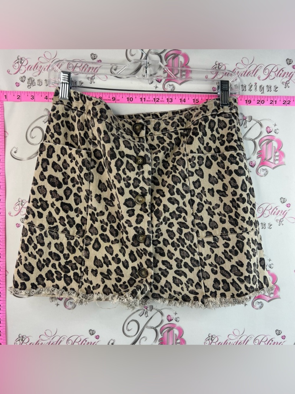 Hem & Thread skirt mini jean Leopard Print Button-Front Mini Skirt - Beige/Black